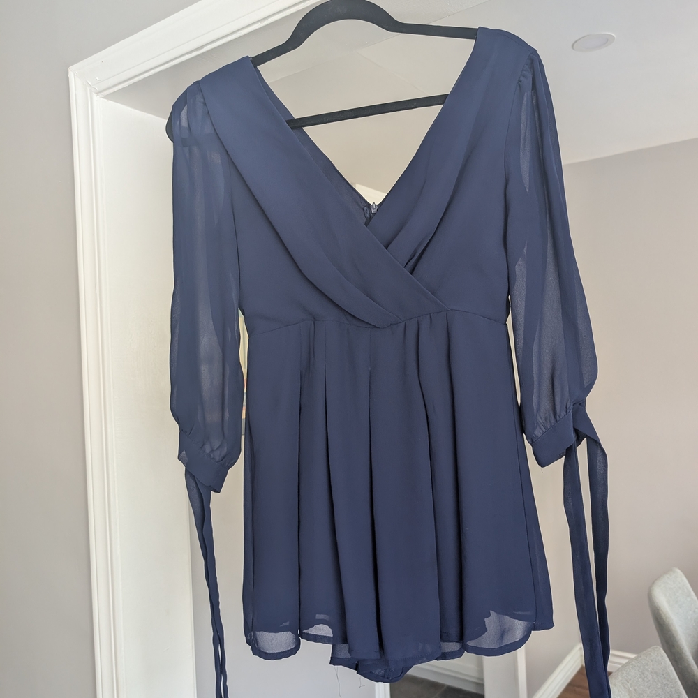 a'gaci Deep Blue V-Neck Blouse